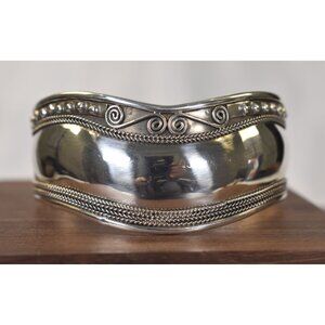 Large Vintage Sterling Silver Filigree Wire Work Cuff Bracelet Southwestern